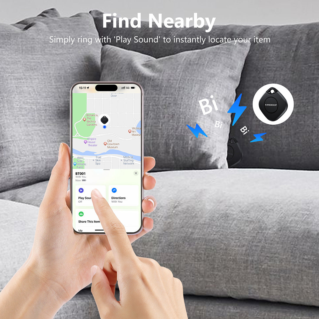 Kindeep Black Tracker for Keys Wallet & Luggage-Apple Find My Compatible Key Finder