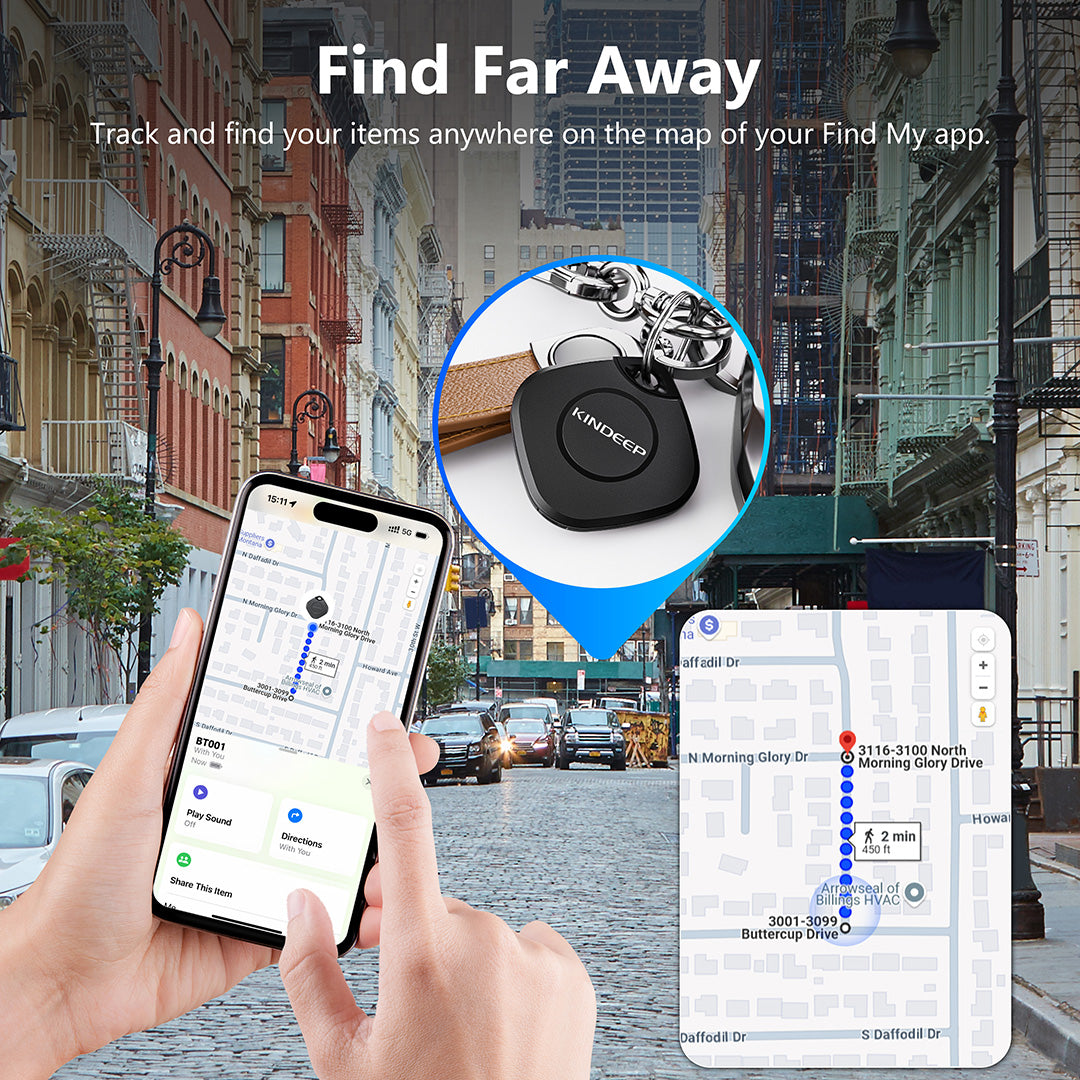 Kindeep Black Tracker for Keys Wallet & Luggage-Apple Find My Compatible Key Finder