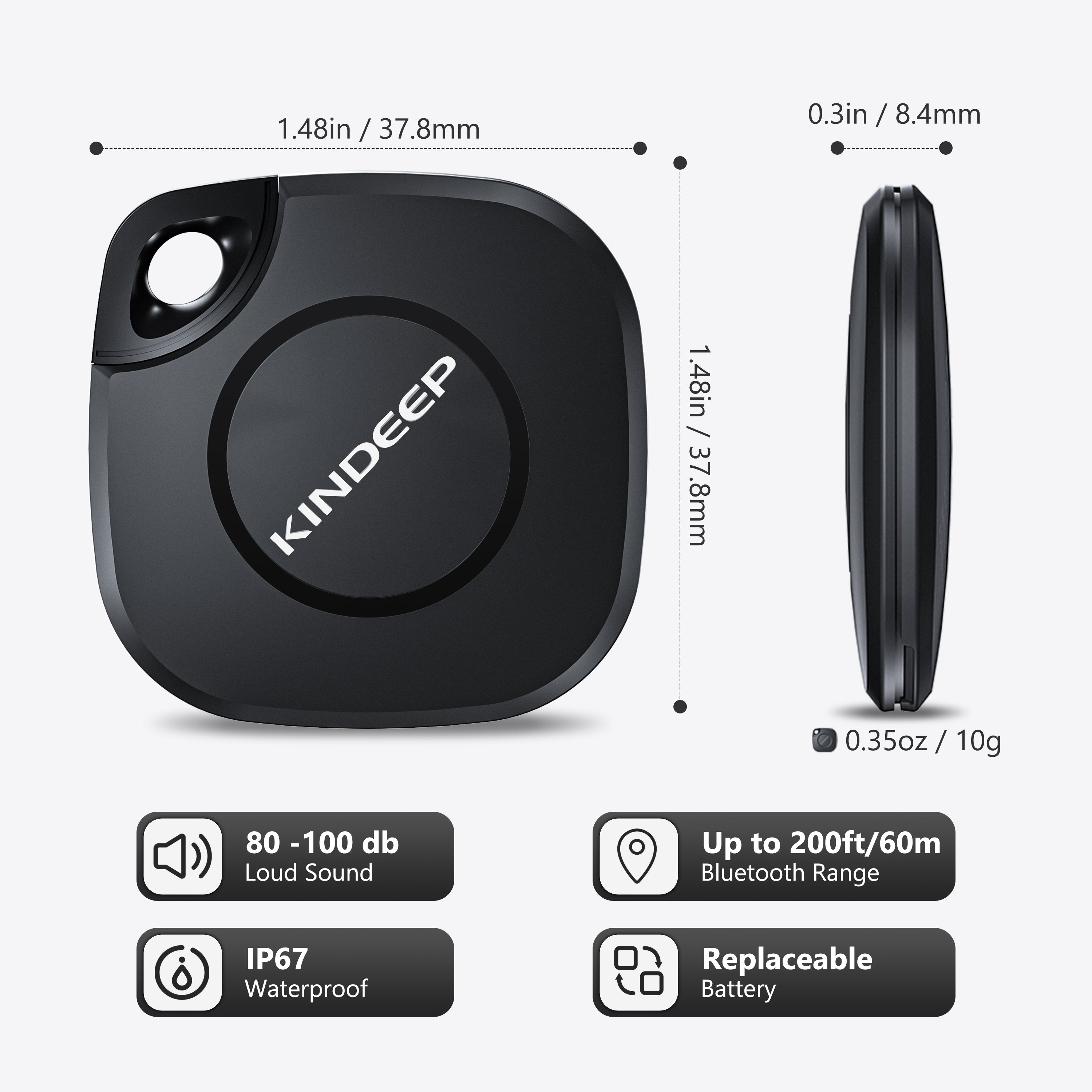 Kindeep Black Tracker for Keys Wallet & Luggage-Apple Find My Compatible Key Finder