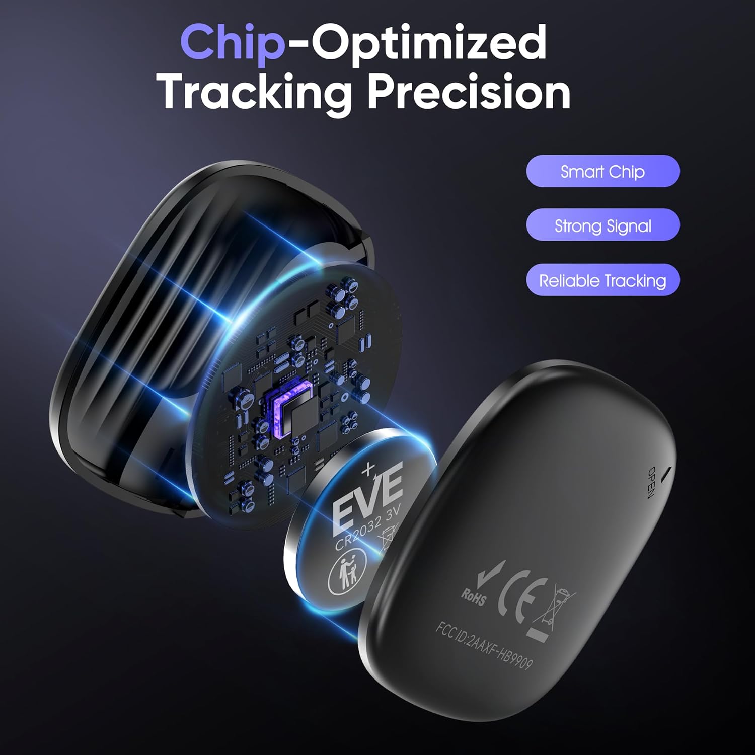 KINDEEP Set of 4 - Bluetooth Trackers - Black HB11 (for Apple systems)