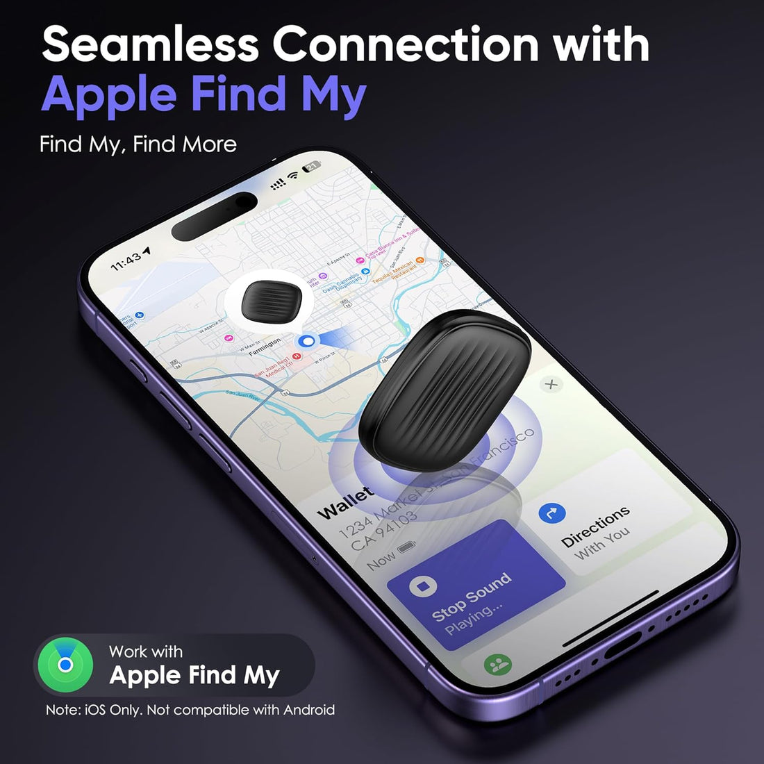 KINDEEP Set of 4 - Bluetooth Trackers - Black HB11 (for Apple systems)