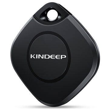 Black KINDEEP Air Tracker Tag, a diamond-shaped Bluetooth item finder with a keyhole for attachment